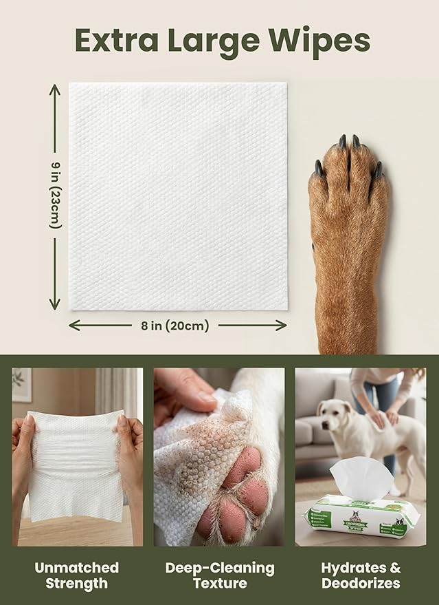 Pogi’s Dog Grooming Wipes – Hypoallergenic Pet Wipes for Paws, Body & Butt – Cleaning & Hydrating, Green Tea Scent, 400 Count