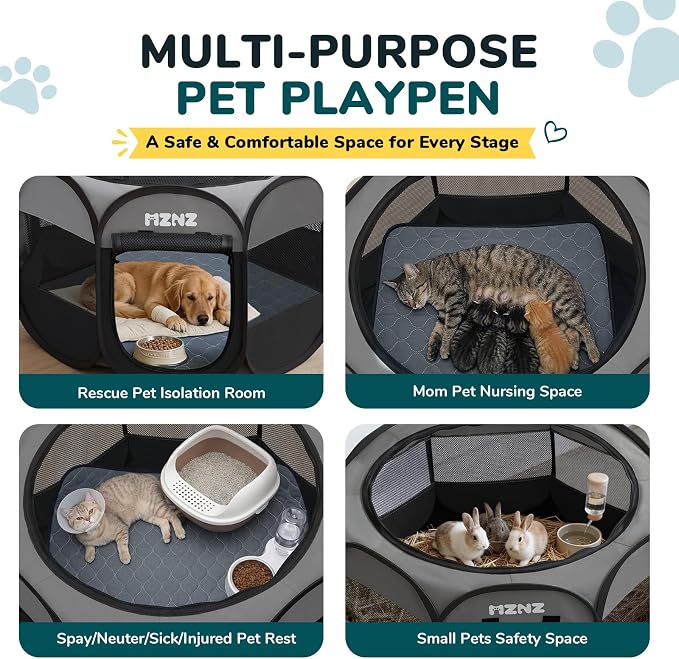 Dog Playpen with Pee Pad, Portable Puppy Pet Crate Indoors for Small/Medium/Large Dogs Cats Rabbits, Foldable Dog Cage Enclosure for Outdoor, Pop Up Dogs Tent Kennel with Carrying Case, Dark Grey