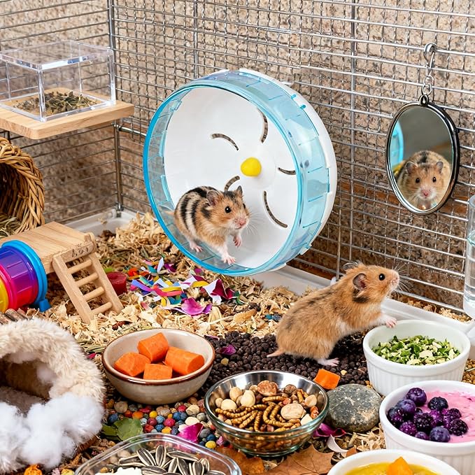 4.7 in Silent Hamster Wheel, Jogging Exercise Hamster Accessories for Cages, Dwarf Hamsters Toys for Golden Silk Shih Tzu Bear to Kill Time and Release Stress (Blue, 21cm)