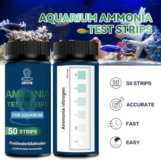 DIPSTIK Ammonia Test Strips for Fish Tank,Feshwater & Saltwater Aquarium Water Test Kit (50)