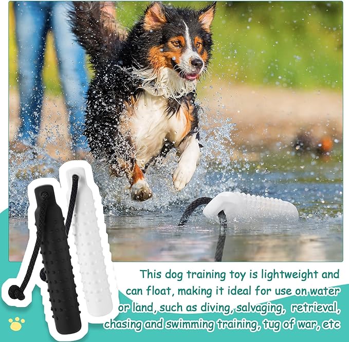 Blueweenly 4 Pcs Dog Bumper Toy for Water Retrieving Plastic Puppy Training Dummy Dog Float Toy Lightweight for Float on The Water Pool Outdoor Training Hunting Fetching (White and Black)