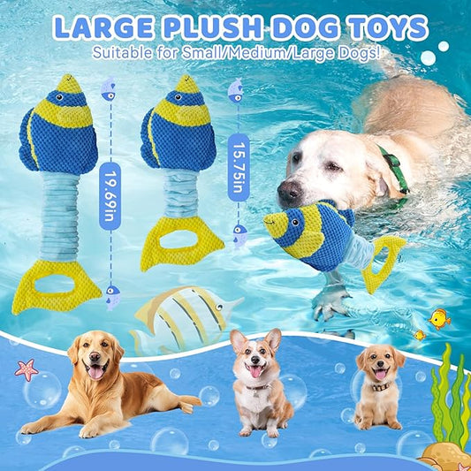 YZHDUXIU Tug of War Dog Toy, Squeaky Dog Toys, Interactive Fish Puppy Toys with Crinkle Paper to Keep Them Busy