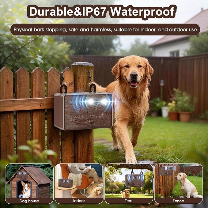 2-Pack Dog Bark Deterrent Devices, Anti Barking Device for Dogs, Battery Powered Bark Control Device for Indoor Outdoor Use, Humane Dog Training Tool to Stop Barking, Chewing & Bad Behavior(Brown)