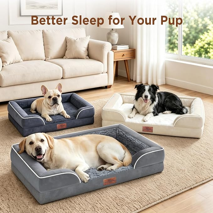 Comfort Expression Orthopedic Dog Bed for Medium Size Dog with Bolster | Waterproof Dog Couch Bed with Washable Cover & Non-Slip Bottom, Supportive Egg Crate Foam Medium Pet Bed, 30x20 Inch