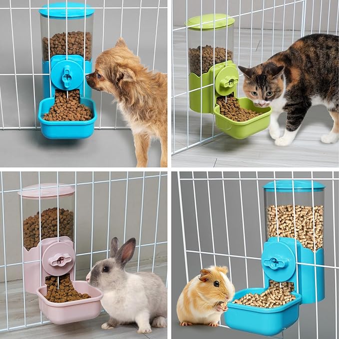 VANNON Rabbit Cage Hanging Gravity Feeder, 35oz Automatic Food Dispenser for Small Animals, BPA-Free No-Spill Feeder for Guinea Pig, Chinchilla, Ferret