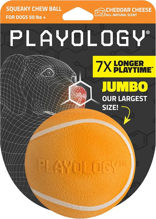 Playology Dog Toys | Squeaky Chew Ball for Large Dogs | Cheddar Cheese Scented Jumbo Dog Ball | Bouncy Floating Chew Toys for Fetch