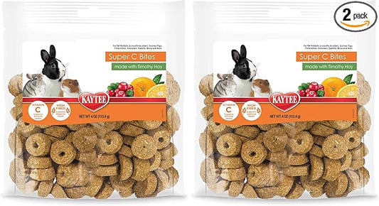 Kaytee Super C Bites Treat for Pet Guinea Pigs, Adult Rabbits, Chinchillas, and Other Small Animals, Cranberry and Orange, 4 oz (Pack of 2)