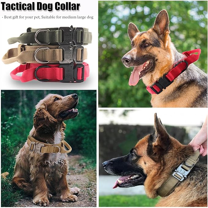 Tactical Dog Collar, Adjustable Military Training Nylon Dog Collar with Control Handle and Heavy Quick-Release Metal Buckle for Small Medium Large Dogs, Yellow S