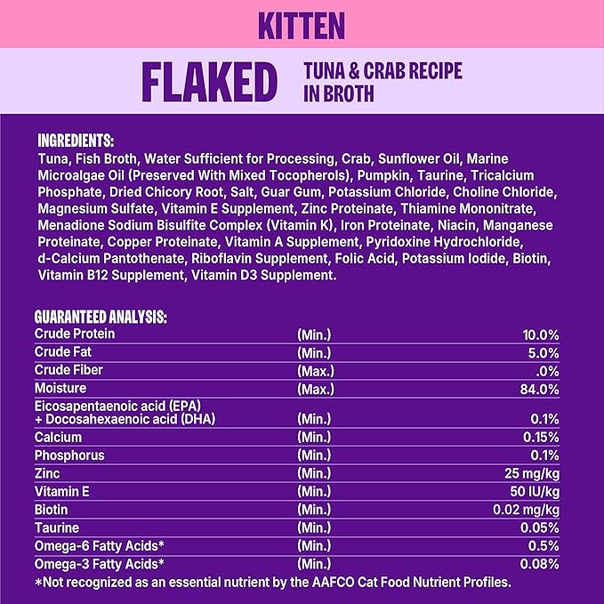Wellness Appetizing Entrées Flaked Kitten Wet Cat Food, Natural, Protein Rich, Grain Free, Tuna and Crab Recipe, 1.4 oz, Pack of 8 Pouches