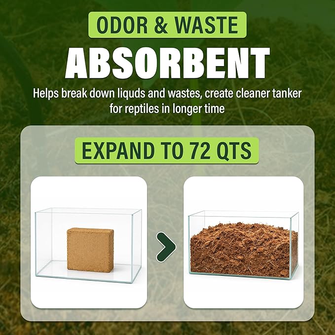 10 Lbs Coconut Fiber Substrate for Reptile Terrarium & Garden Use | Organic Compressed Coconut Coir, Garden Soil Substitute | Terrarium Bedding for Reptile, Snake