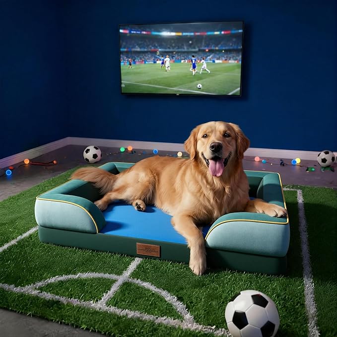 Comfort Expression Orthopedic Dog Bed for Extra Large Dogs with Bolster | Waterproof Dog Couch Bed with Washable Cover & Non-Slip Bottom, Supportive Egg Crate Foam XL Pet Bed, 45x35 Inch