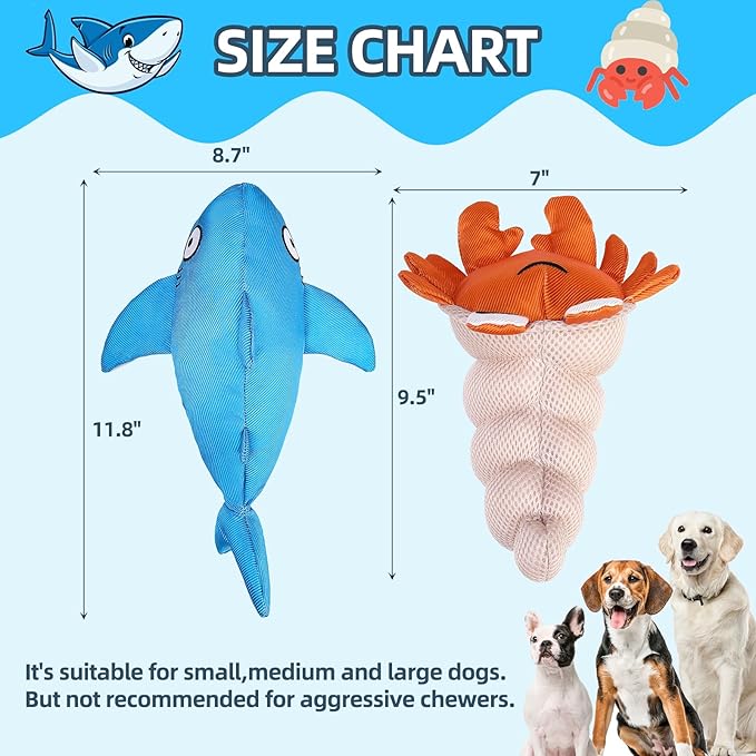 PUPTECK Floating Pool Toys for Dogs - 2 Pack Squeaky Pet Water Toys for Fetch & Training, Interactive Summer Outdoor for Large Small Medium Dogs, Shark & Hermit Crab