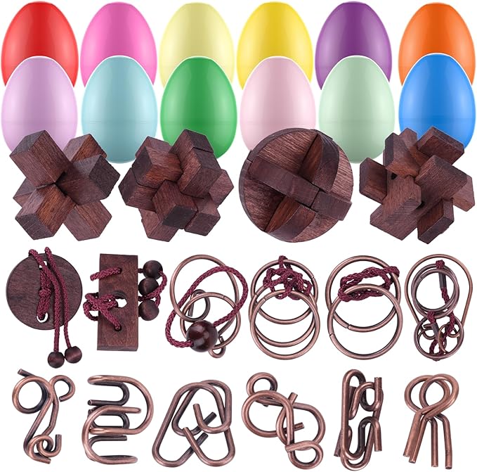 16 Pack Easter Eggs Filled with Brain Teaser Puzzles, Easters Egg Stuffers for Kids Teens Boys Girls, Easter Basket Stuffers for Kids Teens Adults, Eggs Fillers Hunt Game, Classroom Prize Supplies