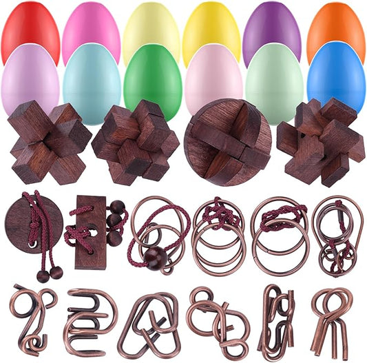 16 Pack Easter Eggs Filled with Brain Teaser Puzzles, Easters Egg Stuffers for Kids Teens Boys Girls, Easter Basket Stuffers for Kids Teens Adults, Eggs Fillers Hunt Game, Classroom Prize Supplies