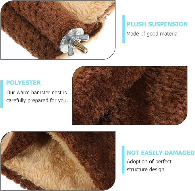 Chinchilla Hammock and Warm Hamster Bed Hanging Nest with Fleece Lining, Large Size Brown Cage Accessory for Squirrels, Hamsters, and Small Pets
