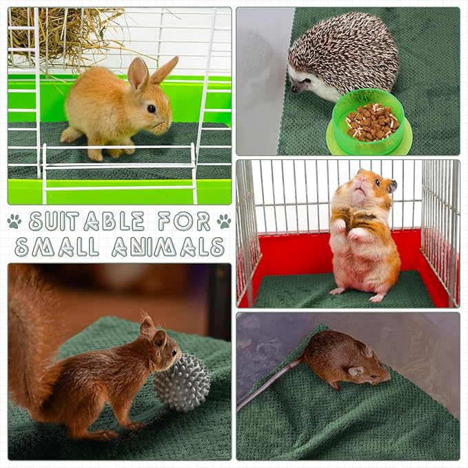 VitalCozy 10 Pcs Guinea Pig Cage Liners Washable Rat Bedding for Guinea Pigs Controlling Absorbent Waterproof Pee Pads Blanket for Rabbits Hamster Small Animal Chinchilla(Grid,12x12 Inch,Dark Geen)