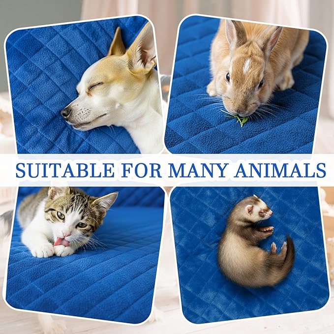 Beeveer 7 Pcs Winter Ferret Cage Liner Set Washable Ferret Pads Bedding Cage Accessories for Small Animals Hamster Rats Chinchillas Hedgehogs Guinea, Stain-Resistant Material(Blue)