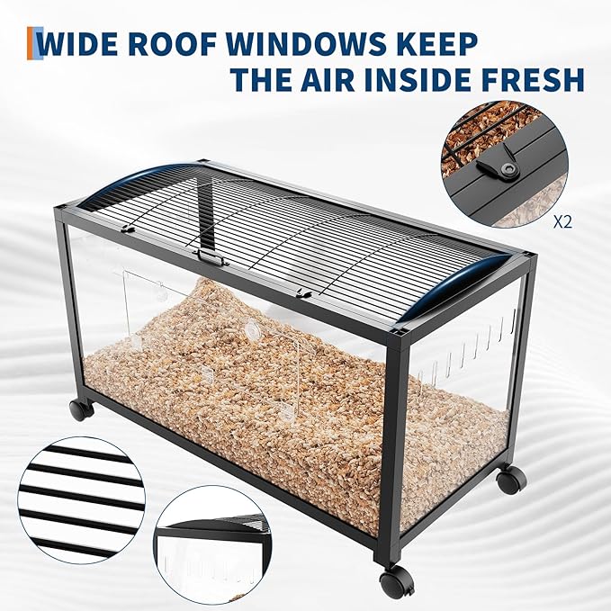 Acrylic Hamster Cage for 2 Rats, Indoor Guinea Pig Cages, Small Animal Habitats, 360° Viewing & Stacked Design Mouse Cage for Chinchillas,Syrian Hamster, Gerbil