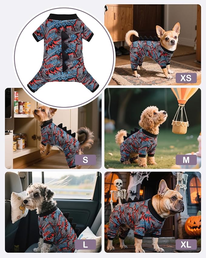 CuteBone Dinosaur Costume Dog Pajamas, Stretchy Spandex Crystal Velvet Sleepwear Coat for Small Dogs, Soft & Warm Pet Outfit Clothes for Cold Weather, Cozy Pullover Design COSP20S