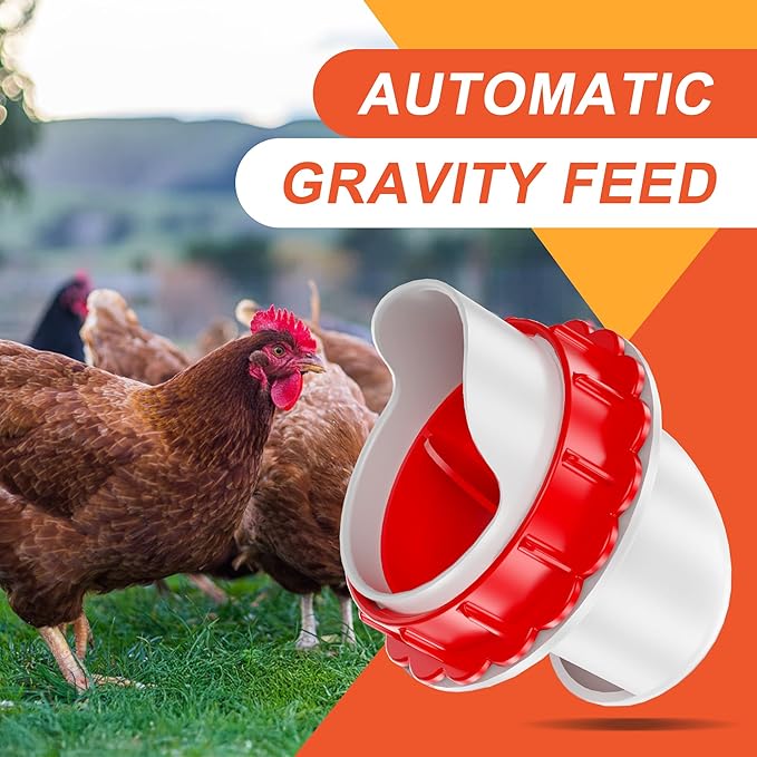 ZenxyHoC DIY Chicken Feeders No Waste, 8 Ports Poultry Feeder with Hole Saw for Buckets Troughs Red