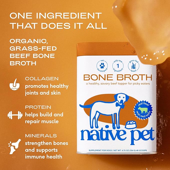 Native Pet Omega Oil for Dogs (8 oz.) & Beef Bone Broth for Dogs (4.75 oz.) - Made with Wild Alaskan Salmon Oil - EPA DHA and Bone Broth Powder Food Topper for Picky Eater