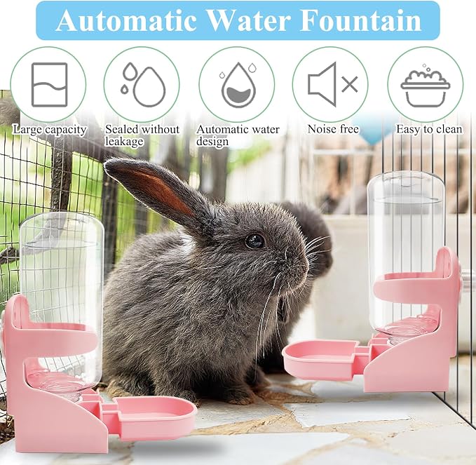 kathson 2 PCS Rabbit Water Dispenser for Cage 17 Oz Hanging Guinea Pig Water Bottle No Drip Gravity Automatic Bunny Water Bottle No Leak Small Animal Water Bottle for Chinchilla Ferret Hamster（Pink）