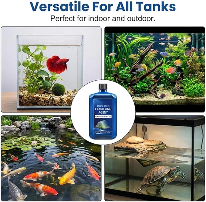 Fast-Acting Aquarium Water Clarifier, Aquarium Liquid State Clarifying Agent, Clears Cloudy Water & Maintains Clear Results, Powerful Fish Tank Water-Purification, for Freshwater (2pcs)
