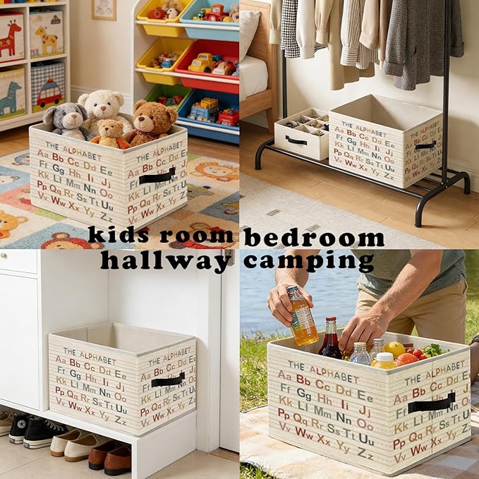 Alphabet Kids Storage Bins, Boho ABC Educational Foldable Closet Organizers Storage Basket Toybox for Toddler Playroom Nursery Preschool Classroom Clothes Bed Sheets Blankets Toys