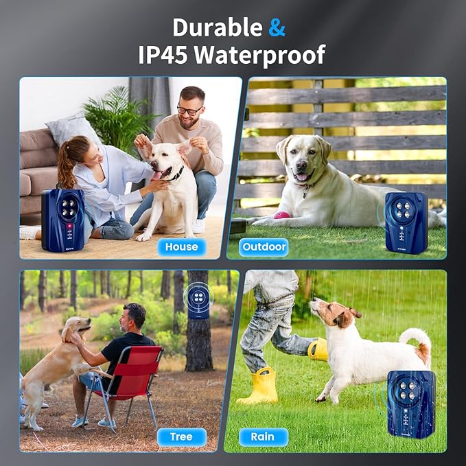 Dog Bark Deterrent Devices, Automatic Anti Barking Device with 4 Ultrasonic Transmitters Long Range 50FT, 3 Mode Rechargble Barking Control Devices, Effective Stop Bark Box Outdoor & Indoor