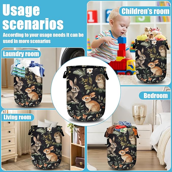 Cute Animal Laundry Basket, Laundry Hamper Collapsible Oxford Cloth with Handle Clothes Storage Bin for Bathroom Laundry Room Bedroom 15.7 X 20 Inch