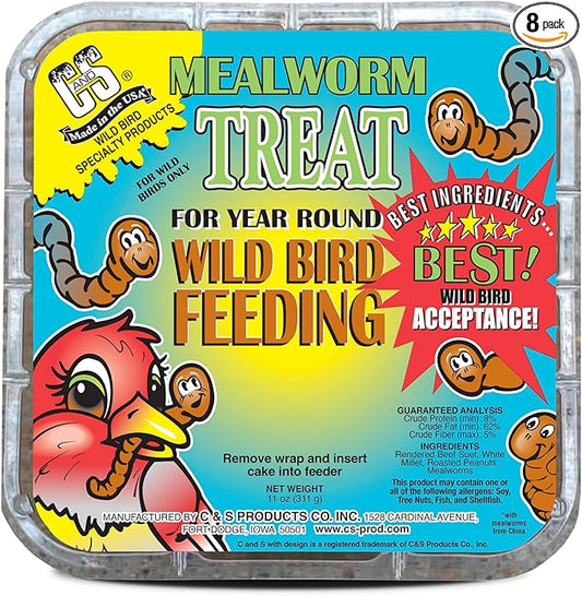 C&S Mealworm Suet Treat, Suet Cakes for Wild Birds, 11 Ounces
