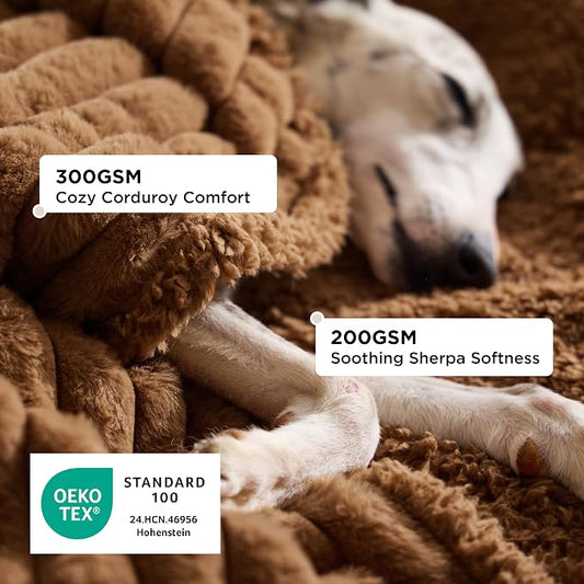 Bedsure ComfyFleece™ Waterproof Dog Blankets for Large Dogs - Soft Pet Cat Blanket Corduroy Fleece for Bed Protector Washable, Cozy Calming Reversible Furniture Protection,60"x80", Camel Brown