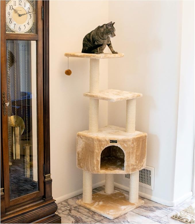 Armarkat 3 Levels Real Wood Cat Tower for Kittens Play 48 Height Beige A4801