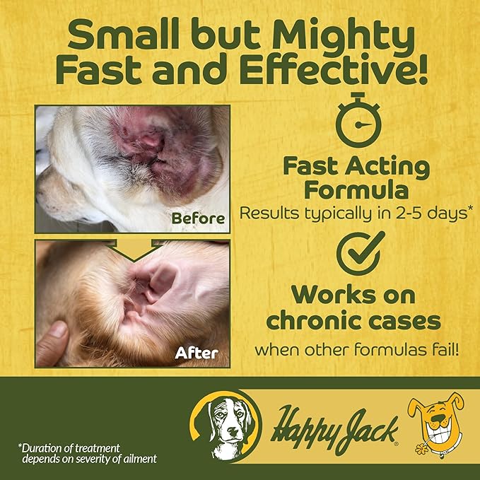 HAPPY JACK Ear Canker Powder (0.5 oz) Dog Ear Powder for Infections, Made in USA, Helps Allergies, Polyps, Overproduction of Wax