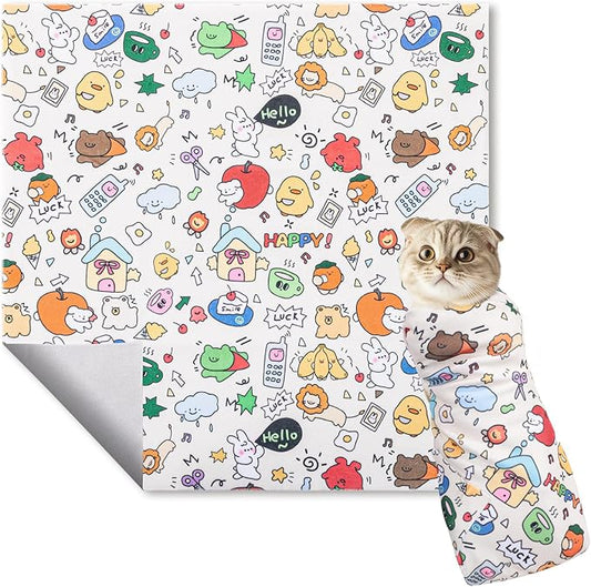ondware 27.6In Self-Adhesive Cat Grooming Wrap, Anti-Escape Cat Restraint for Nail Clipping, Cat Swaddle Wrapping Cloth for Pet Cleaning & Beauty, for Cats up to 15lbs, Cat Gifts