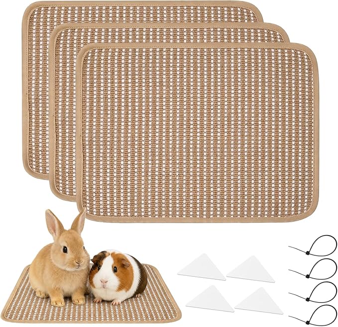 3PCS Rabbit Scratch Mat, Natural Bunny Scratching Pad Claws and Teeth Care Rabbit Mats for Cages Chew Toys for Bunny Pet Cage Bedding for Biting Sleeping Nesting (11x14 inch)