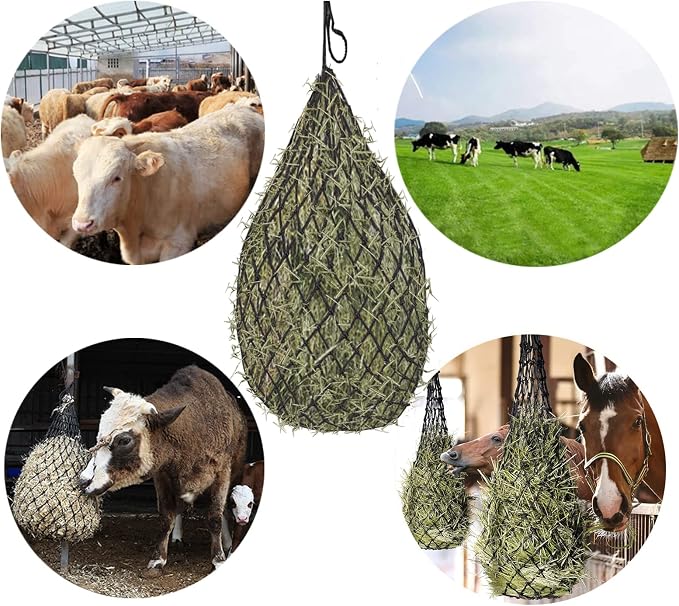 6 Pcs Hay Bags for Horses: 40 inch Long Slow Feed Hay Net for Horses - 2 * 2 inch Holes Mess with Nylon Rope Hanging (Black)