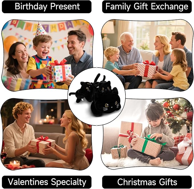 SQEQE Weighted Stuffed Animals Black Cat, Weighted Black Cat Plush, Plushies for Cozy Comfort, Soft Black Cat Pillow Toy for Kids Adults, Christmas & Valentines Gift 13.8 Inch, 1.7 Lbs