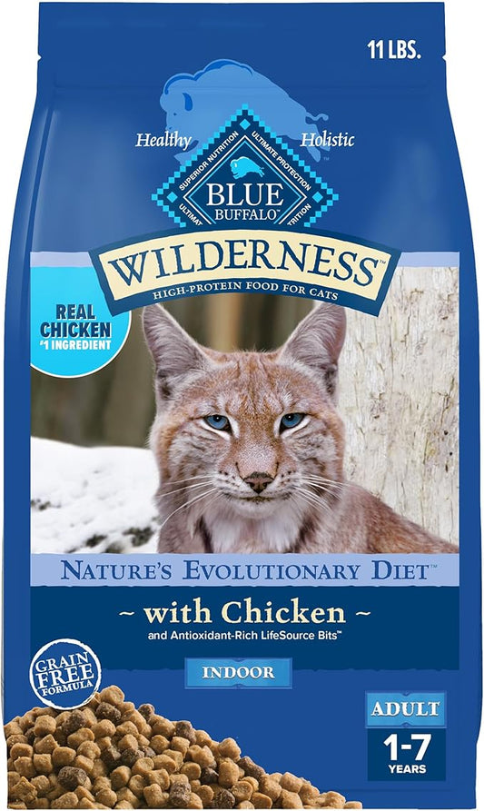 Blue Buffalo Wilderness Nature's Evolutionary Diet High-Protein, Grain-Free Natural Dry Food for Adult Cats, Chicken, 11-lb. Bag