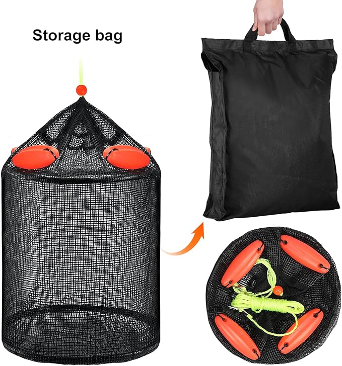 Extra Large Foldable Floating Fishing Basket for Live Caught Fish, Floatable Fishing Net Basket, Heavy Duty Coated Portable Fish Basket