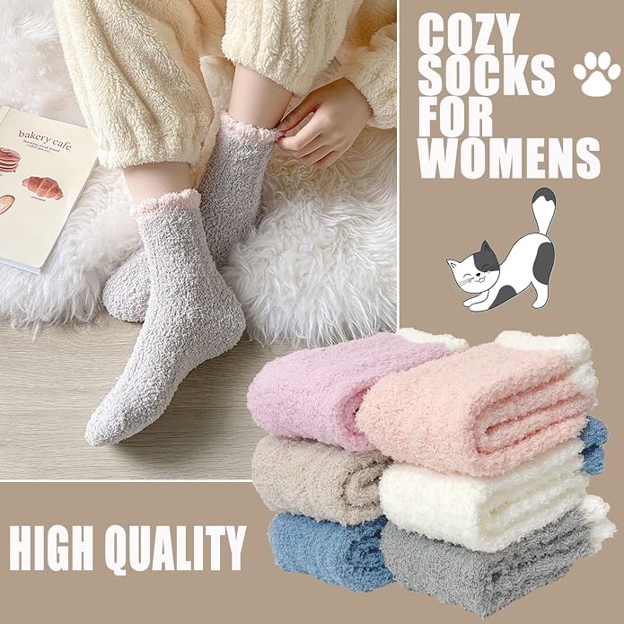 Ginmewrae Women Fuzzy Socks Cozy Soft Fluffy Cute Animal Slipper Socks Sleeping Warm Socks Christmas Gift for Girls