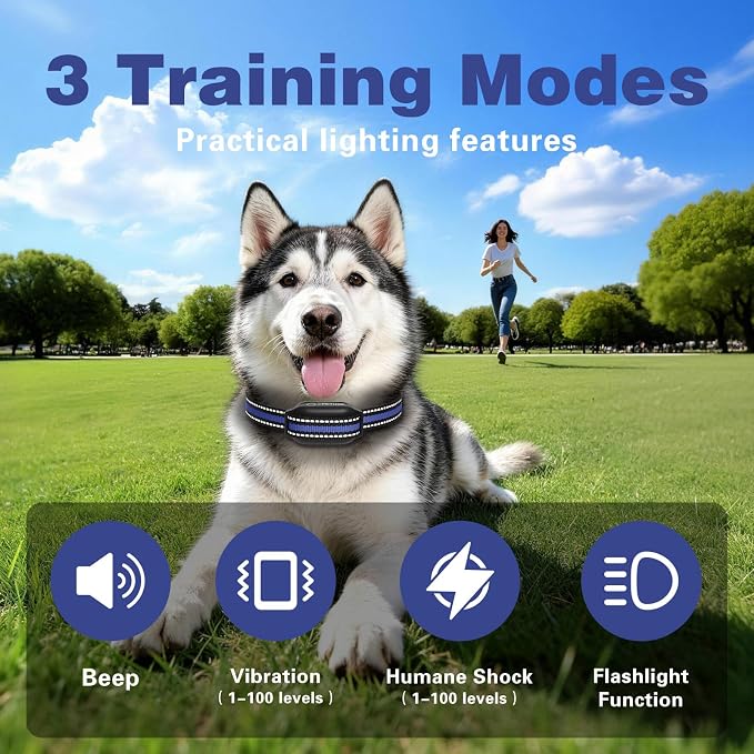 Dog Bark Collar 2 Dogs(7-120Lbs) - 2 in 1 Dog Training Collar with Remote, 3300Ft Waterproof Automatic Bark Collar for Large Medium Small Dogs, Beep, Vibration (1-100) and Humane Shock (1-100)