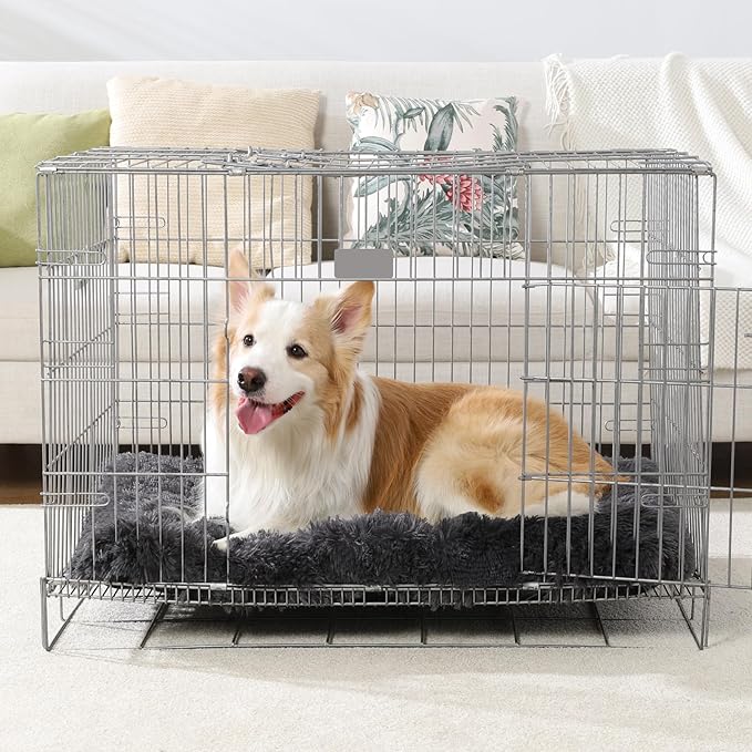 Vonabem Large Dog Bed Crate Pad 36 inch, Washable Crate Bed for Large Medium Dogs, Plush Soft Pet Mats for Sleeping 35 * 22 inch Dark Grey