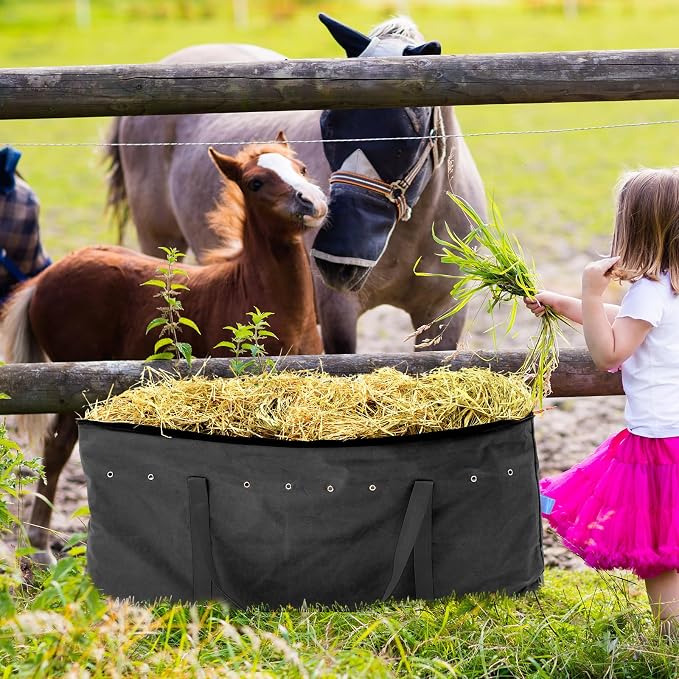 Sanwuta 2 Pack Hay Bale Bag 600d 41 x 15 x 17 Inch Extra Large Hay Storage Container for Horses Oxford Cloth Heavy Duty Tote Bale Storage Bag for Cattle Goats Sheep Horse Supplies(Black)