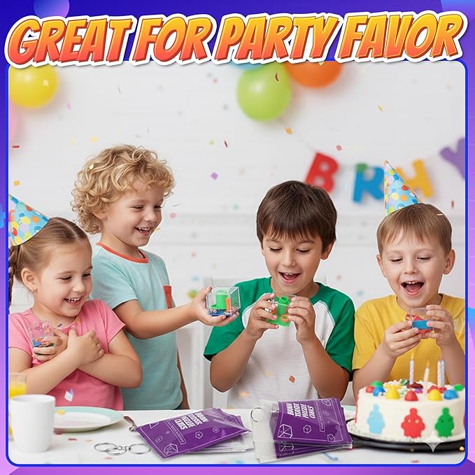 Brain Teaser Puzzle Cubes on Keychain (24 Pack) - Mini Maze Toys for Kids, Unique Party Favors, Goodie Bag Fillers, Treasure Box Classroom Rewards, Bulk Small Toys for Boys & Girls