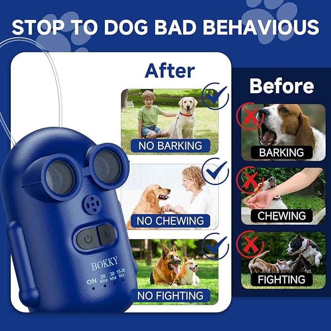 BOKKY 2 Pack Dog Bark Deterrent Devices in 3 Adjustable Modes Convertible Waterproof Anti Barking Silencer for Dog - Ideal for Outdoor and Indoor(Blue)