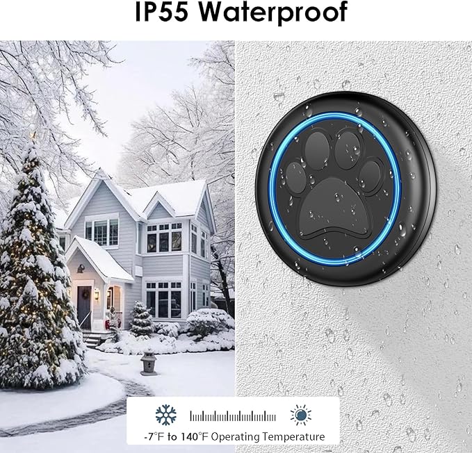 Full House Dog Doorbell for Potty Training, Wireless Pet Doggie Door Bell Training to Go Outside, Waterproof Touch Button, Over 1000 feet Range (Black, 2 Buttons + 1 Receiver)