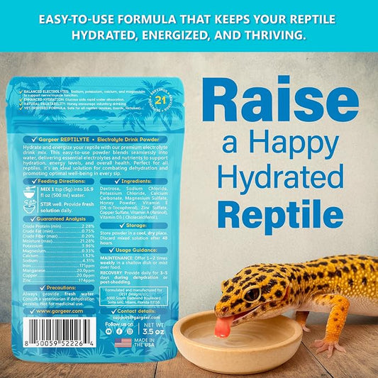 ReptiLyte Premium Electrolyte Drink Supplement for Reptiles | Daily Hydration & Wellness Support | Bearded Dragons, Geckos, Lizards, Tortoises, Snakes | 3.5oz | Made in USA. Enjoy!