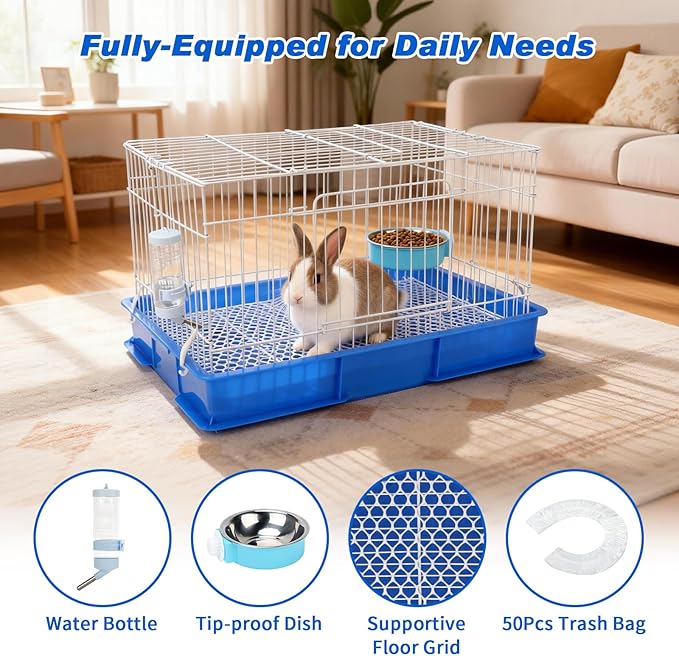 BWOGUE Small Rabbit Cage Indoor, Guinea Pig Cages with Water Bottle, Hangable Food Dish & Grid Mesh Floor, Bunny Enclosure for Hamster, Ferret, Rat, Chinchillas, Hedgehog and Small Animal