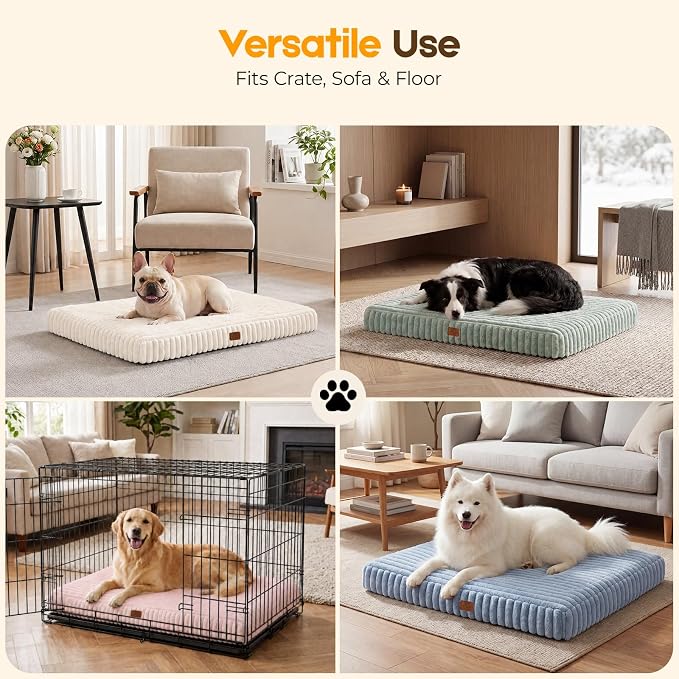 Orthopedic Dog Bed for Medium Dog, Waterproof Pet Bed,Non-Slip Bottom and Egg-Crate Foam with Removable Washable Cover Crate Bed,Cream,30"x20"x3"